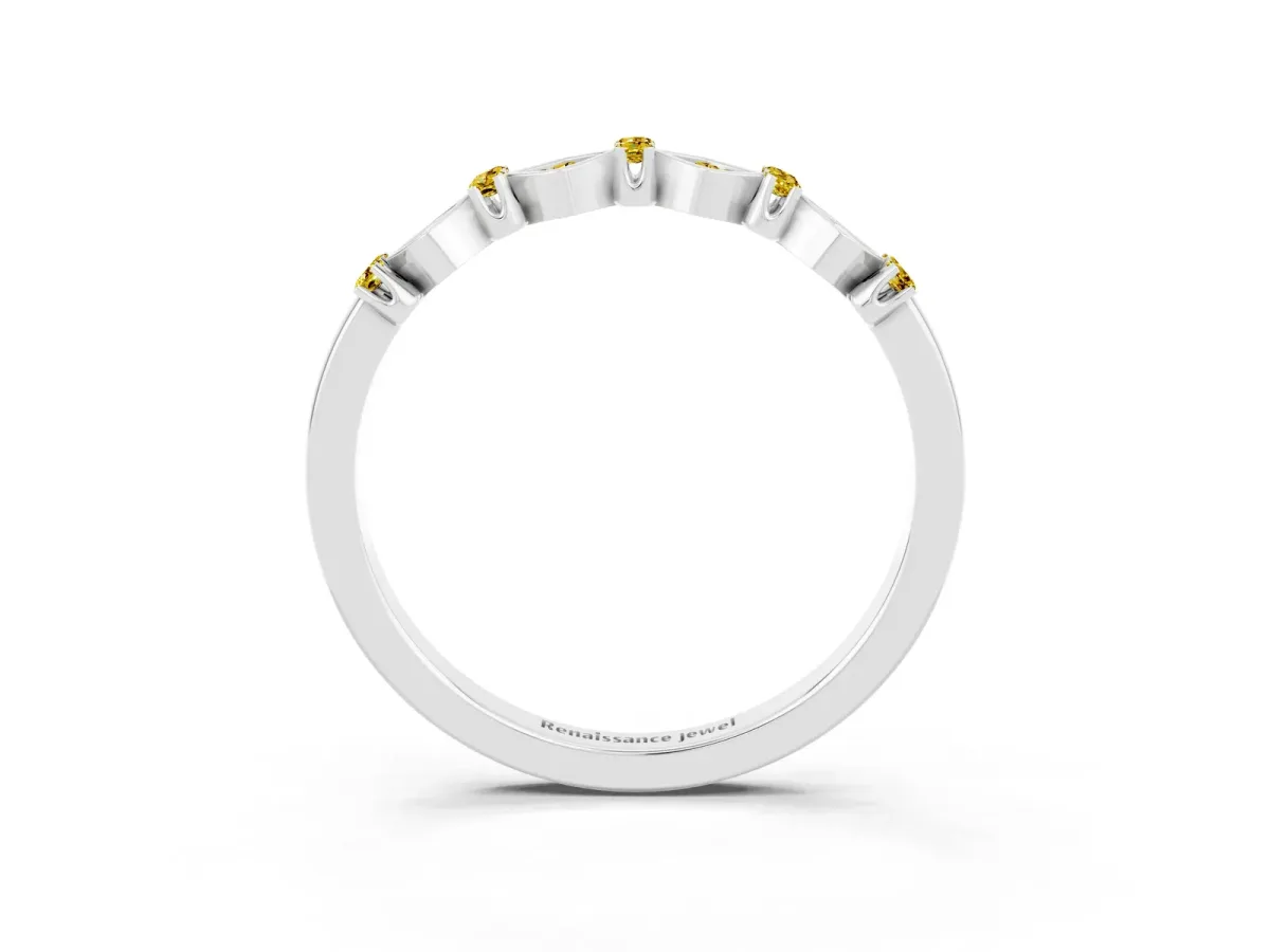 Pavé Cushion Yellow Sapphire Cluster Eternity Band with Prong Setting Silver