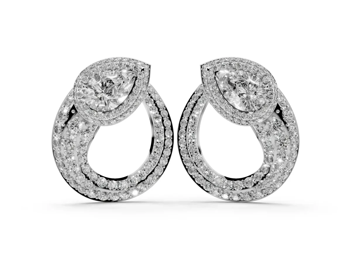 Pear Diamond Open Teardrop Stud Earrings White gold