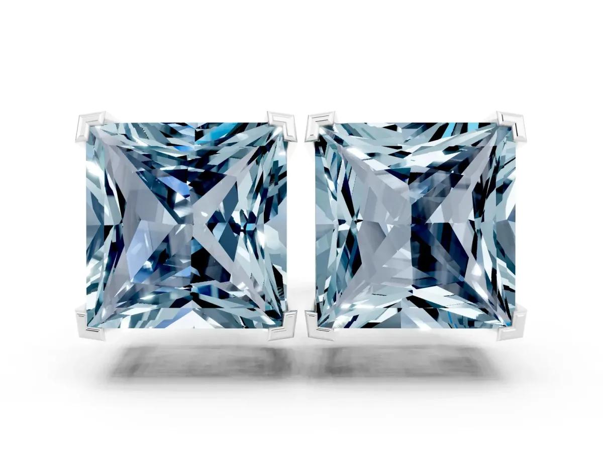 Princess Cut Aquamarine Stud Earrings Platinum