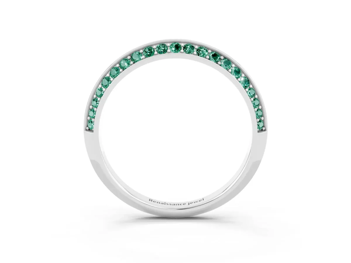 Double Row Pavé Round Green Sapphire Eternity Band with Channel Setting Silver