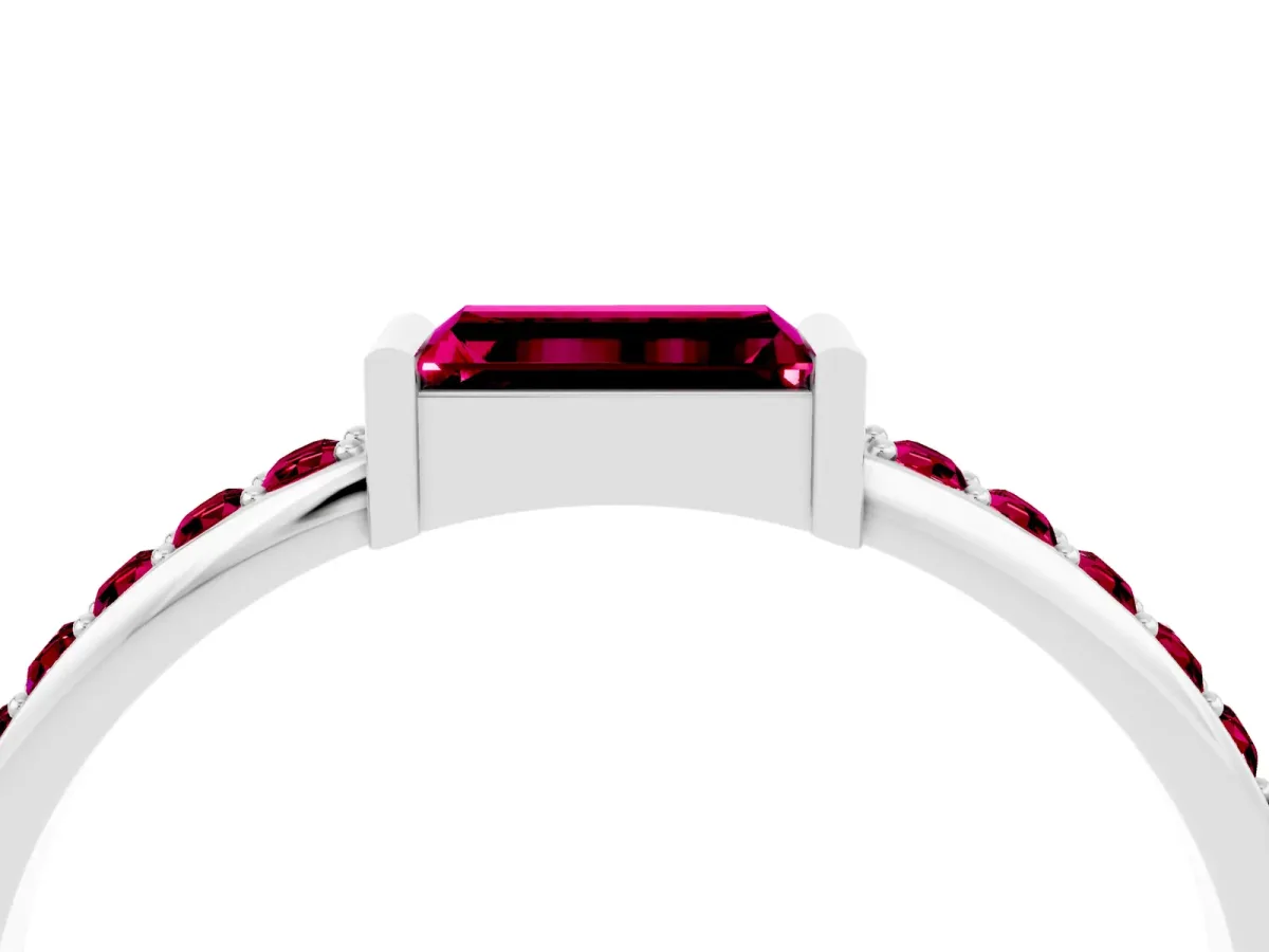 Baguette Garnet Pavé Band with Bar Setting Platinum