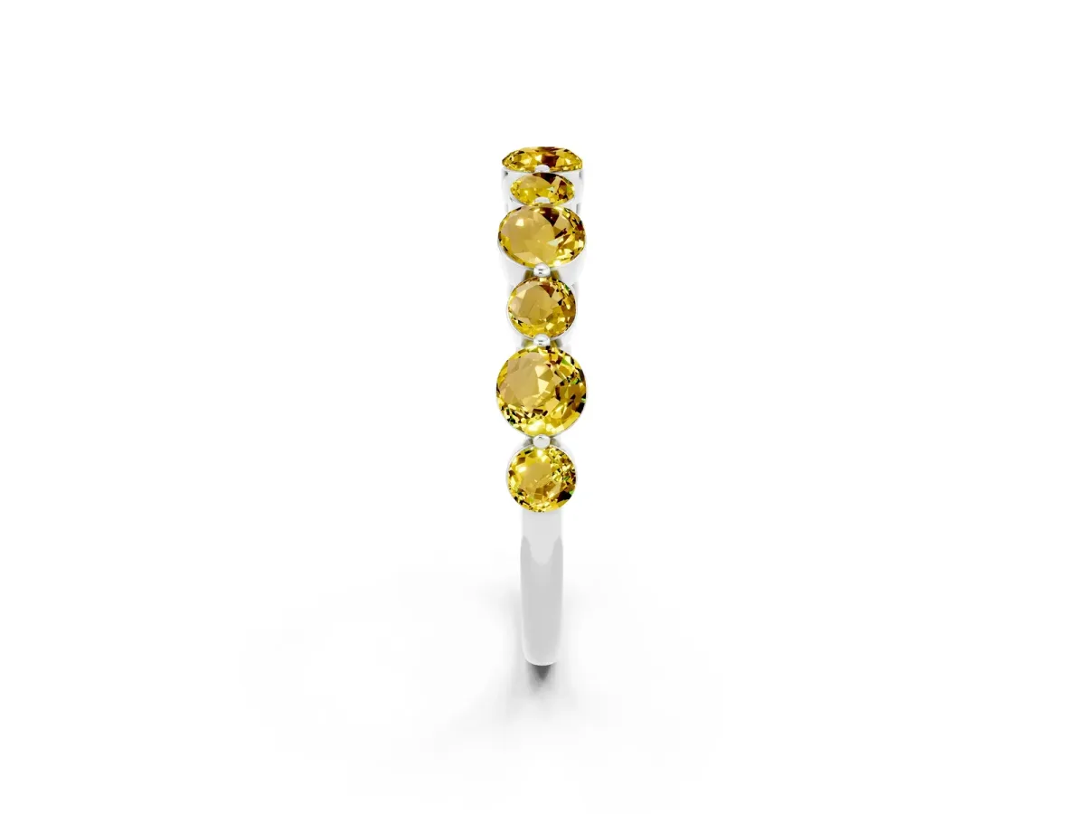 Round Yellow Sapphire Scalloped Prong Set Eternity Band Silver
