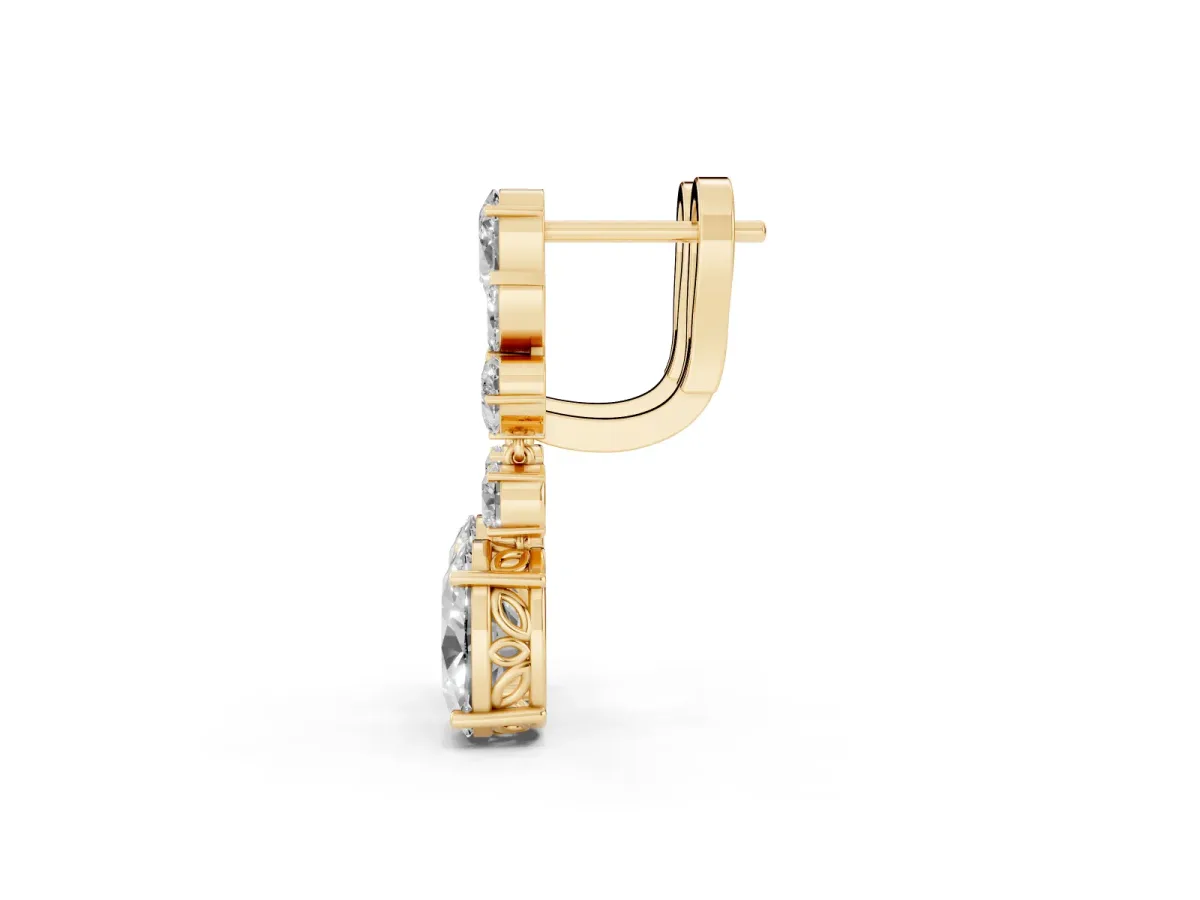 Pear, Marquise and Round Diamond Sacramento Drop Earrings Yellow gold