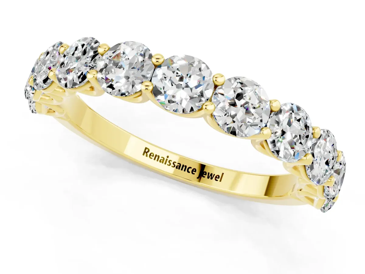 Round Moissanite Shared Prong Eternity Band Yellow gold