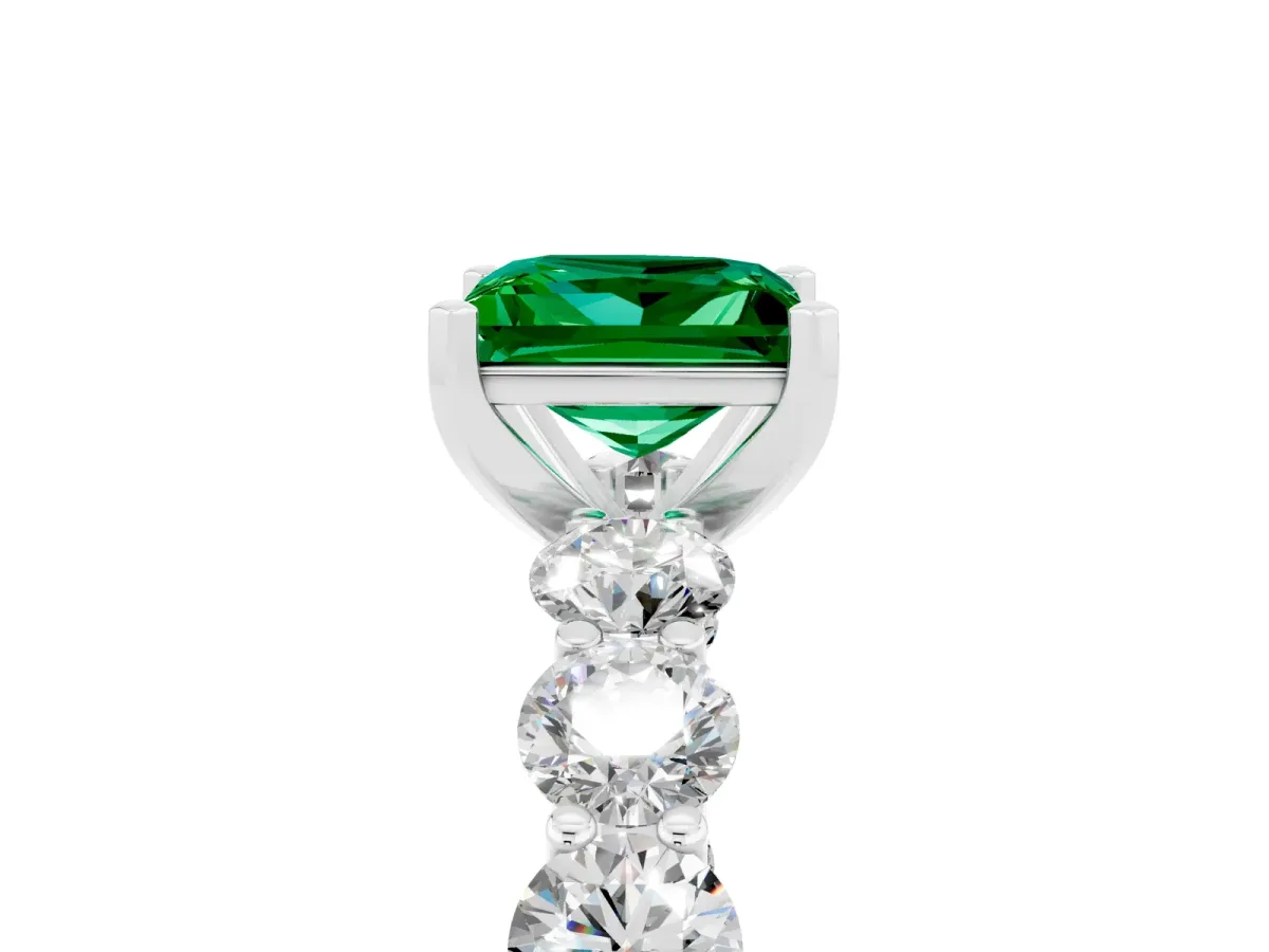 Princess Cut Emerald Prong Setting with Side Stones on a Pave Band Platinum