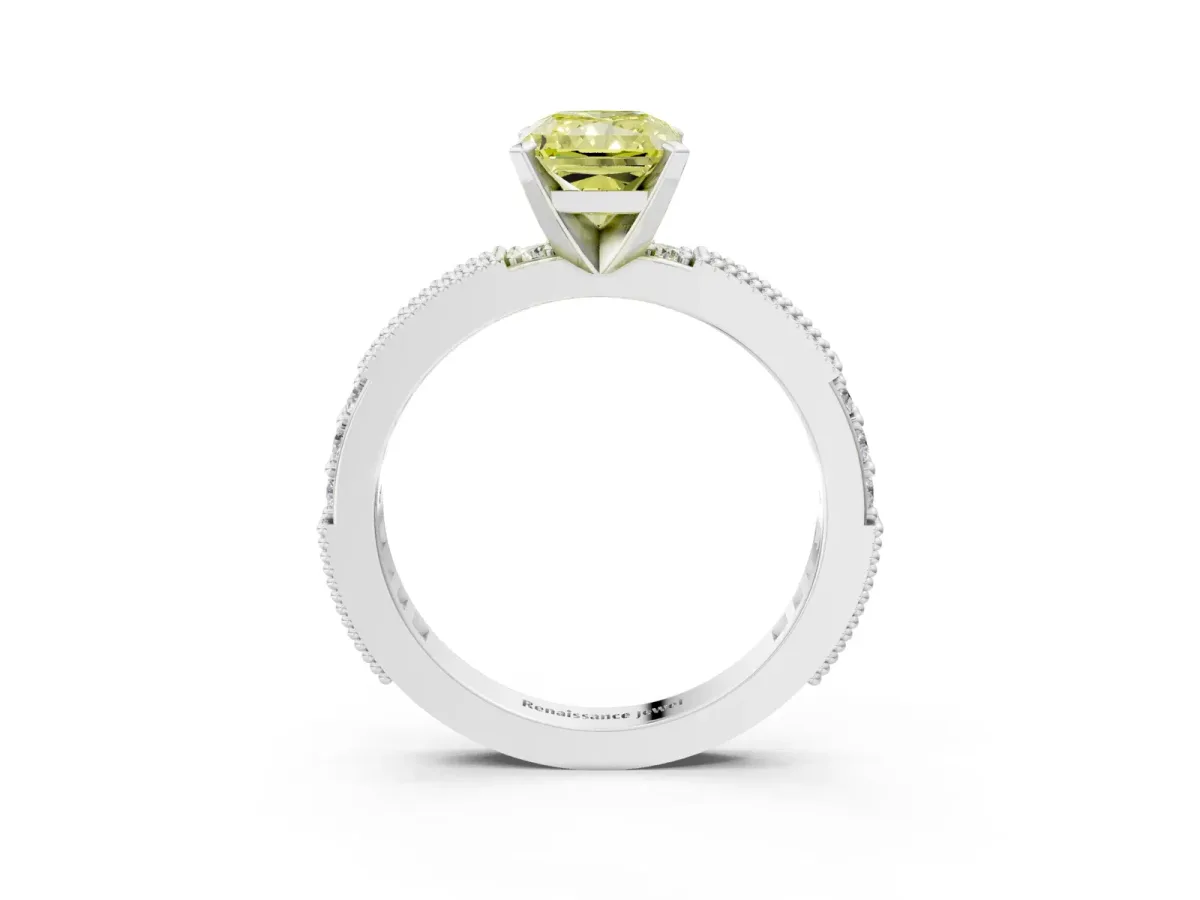 Fancy Yellow Radiant Cut Solitaire with Pavé Band and Four-Prong Setting Silver