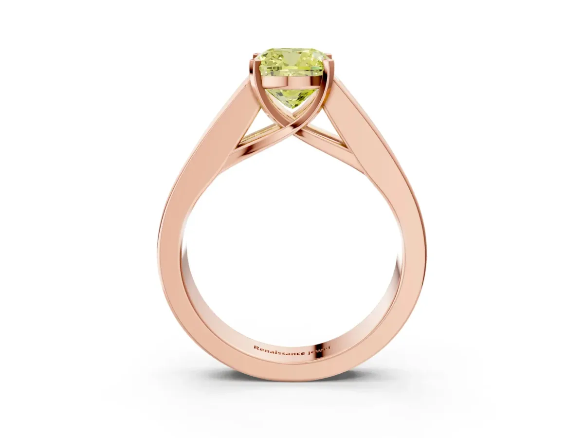 Fancy Yellow Cushion Cut Cut Channel Set Solitaire Ring with Four-Prong Setting Rose gold
