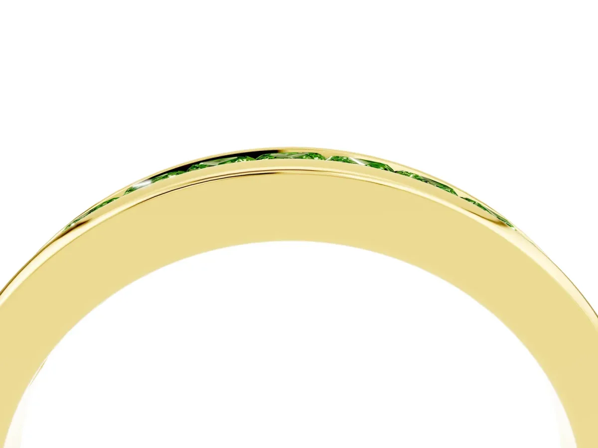 Channel Set Princess Cut Peridot Eternity Band Yellow gold