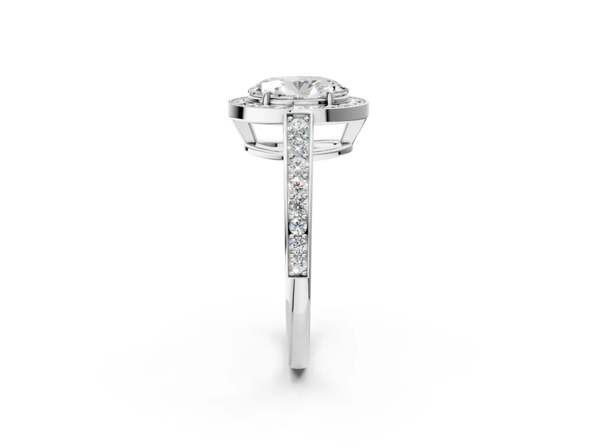 Oval Cut Halo Pavé Diamond Engagement Ring with Bezel Setting Silver