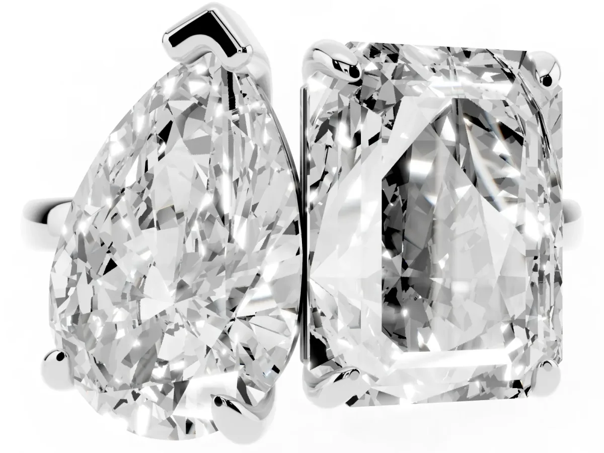 Pear and Radiant Toi Moi Ring with Prong Setting and Plain Band Silver