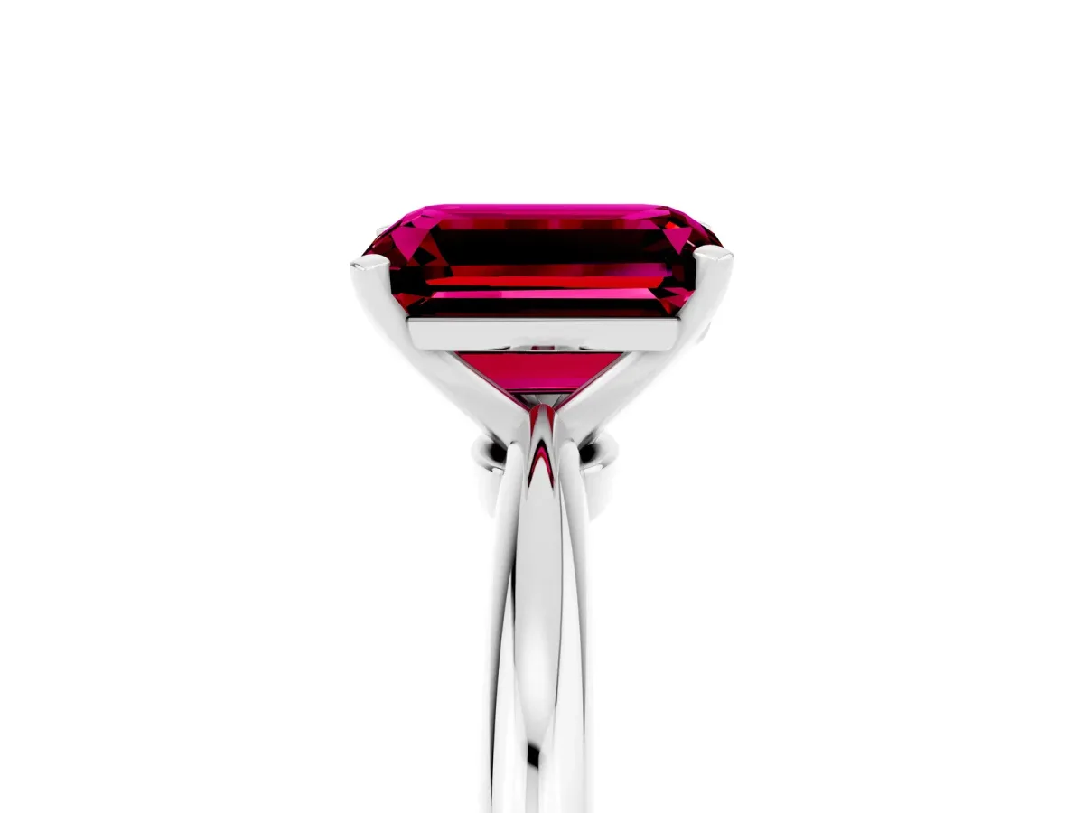 Emerald Cut Garnet Solitaire Ring with Six-Prong Setting and Classic Band White gold