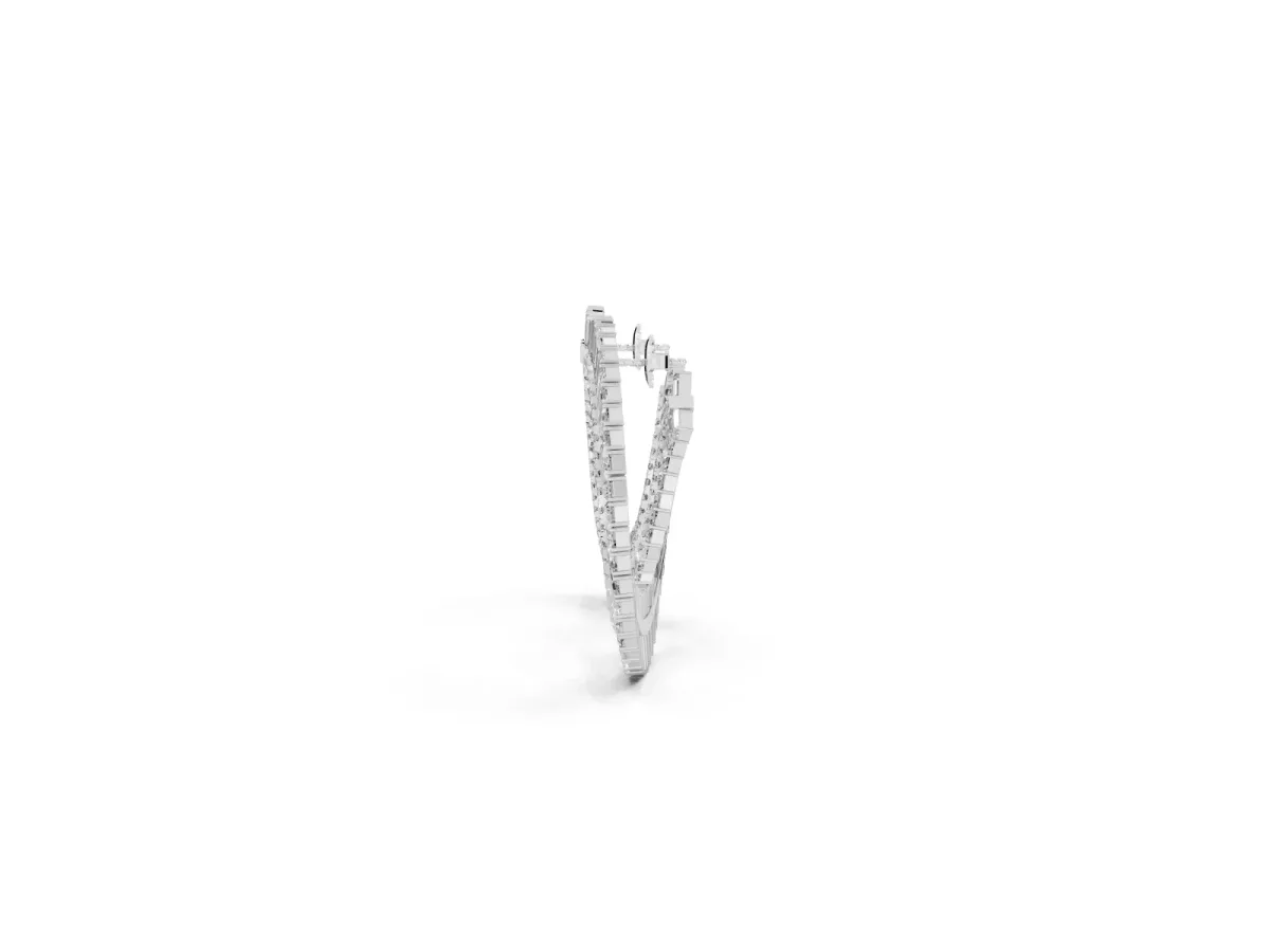 Baguette and Round Diamond Fanned Hoop Earrings Silver