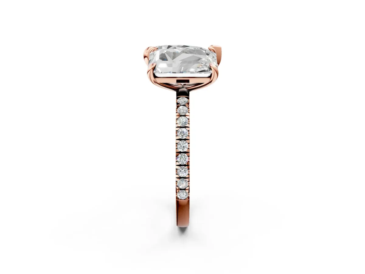 Pear and Emerald Toi Moi Ring with Prong Setting and Micro Pave Band Rose gold