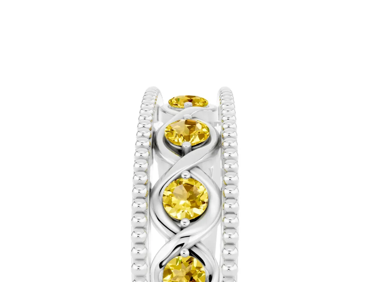 Round Yellow Sapphire Twist Milgrain Band with Bezel Setting Platinum