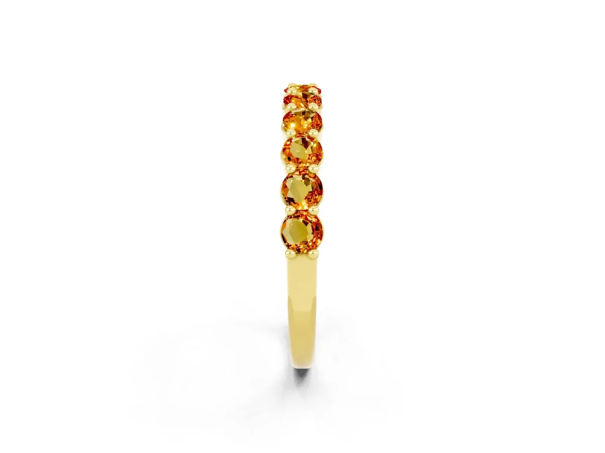 Round Citrine Half Eternity Band with Prong Setting Yellow gold