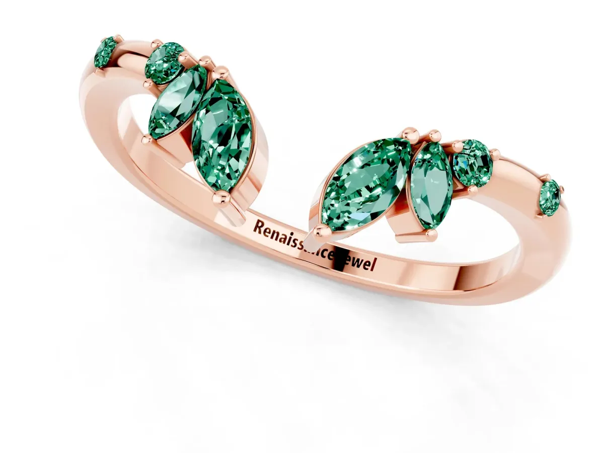 Open Marquise Cluster Green Sapphire Band with Prong Setting Rose gold