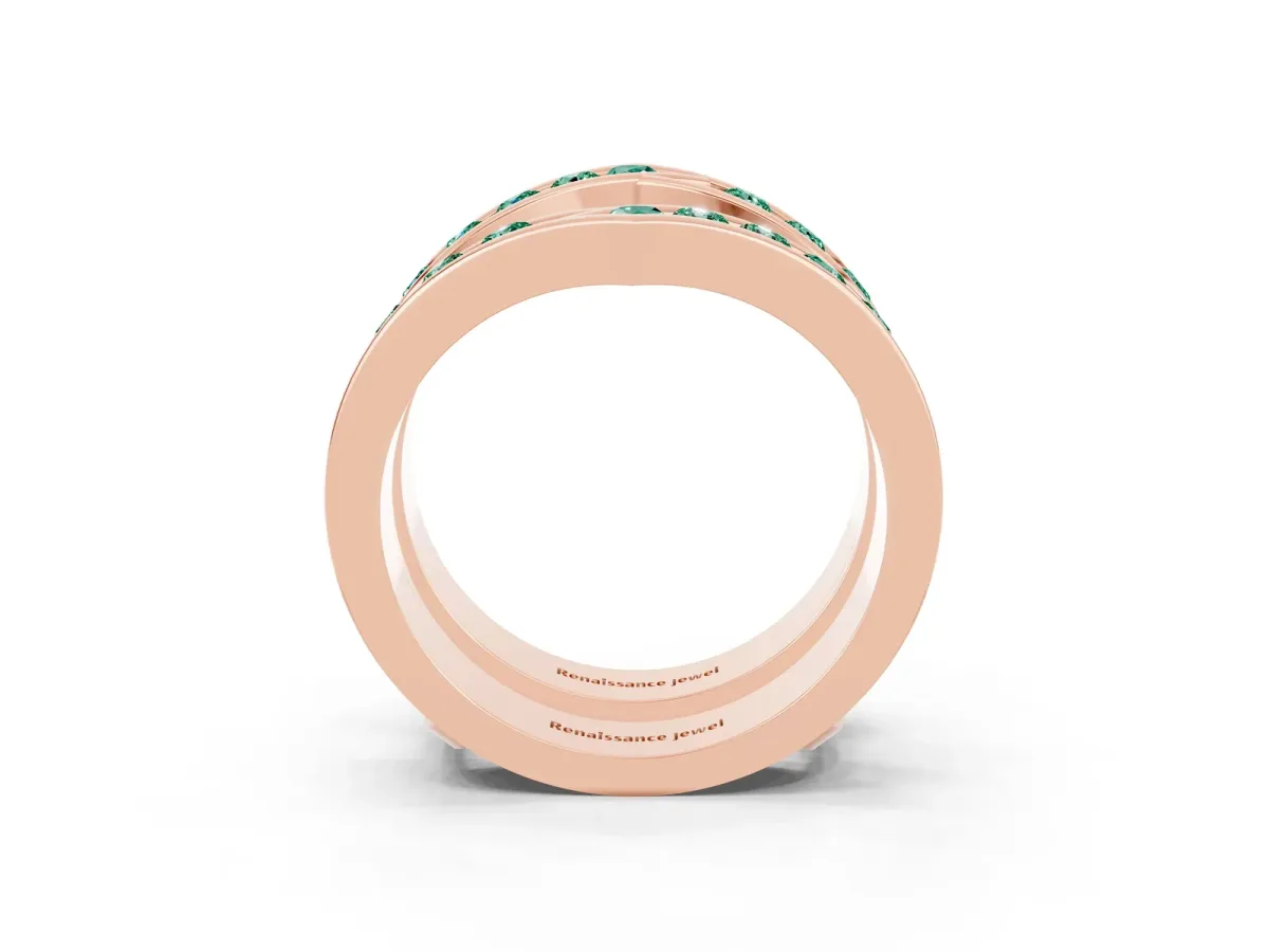 Round Green Sapphire Channel-Set Chevron Band Rose gold