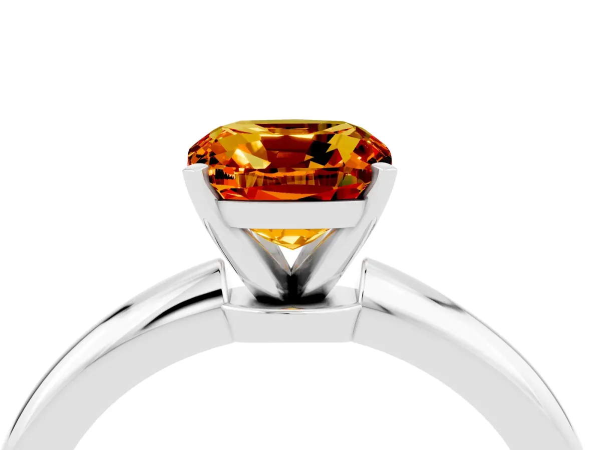 Cushion Cut Citrine Solitaire Ring with Six-Prong Setting and Classic Band Silver