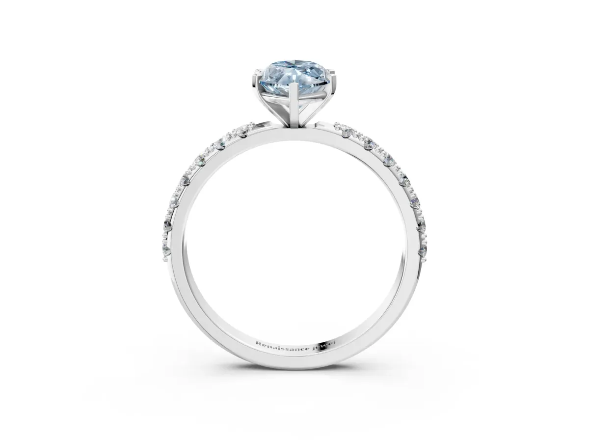 Fancy Blue Marquise Cut Diamond Solitaire Pavé Band with Four-Prong Setting Silver