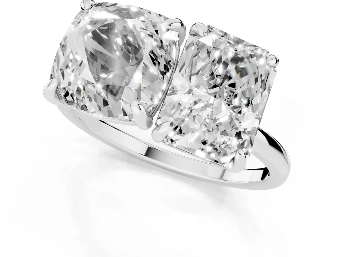 Cushion and Radiant Toi Moi Ring with Prong Setting and Plain Band Silver