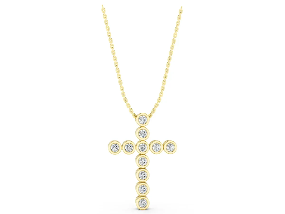 Bezel-Set Round Diamond Cross Pendant Yellow gold
