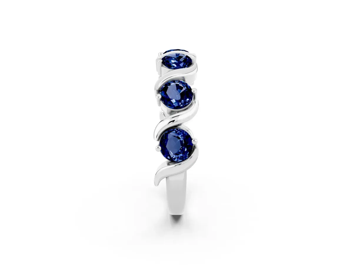 Round Blue Sapphire Half Eternity Band with Wave Prong Setting Platinum