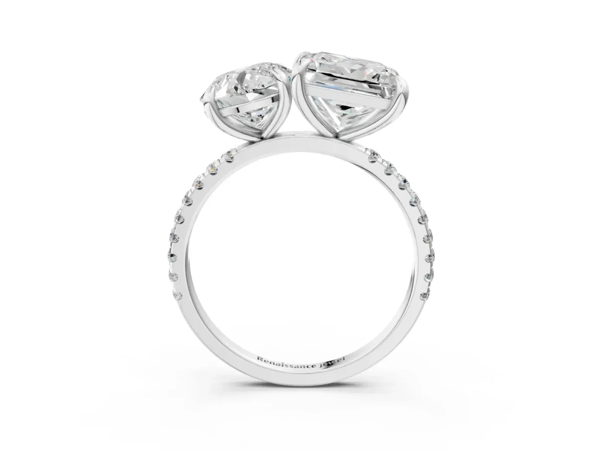 Round and Princess Toi Moi Ring with Prong Setting and Micro Pave Band Silver