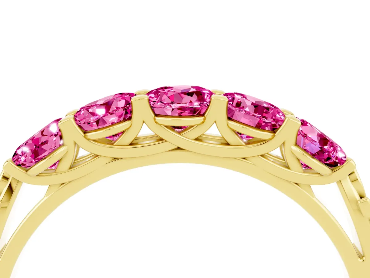 Five-Stone Round Pink Sapphire Prong-Set Band Yellow gold