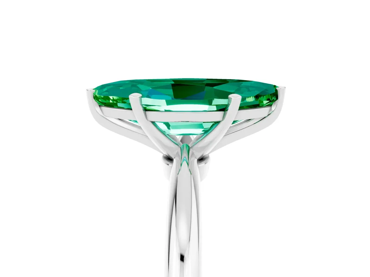 Marquise Cut Emerald Solitaire Ring with Six-Prong Setting and Classic Band Platinum