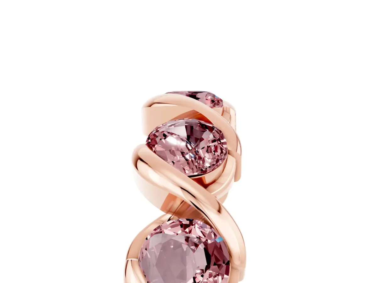 Round Morganite Wave Band with Channel Setting and Shared Prongs Rose gold