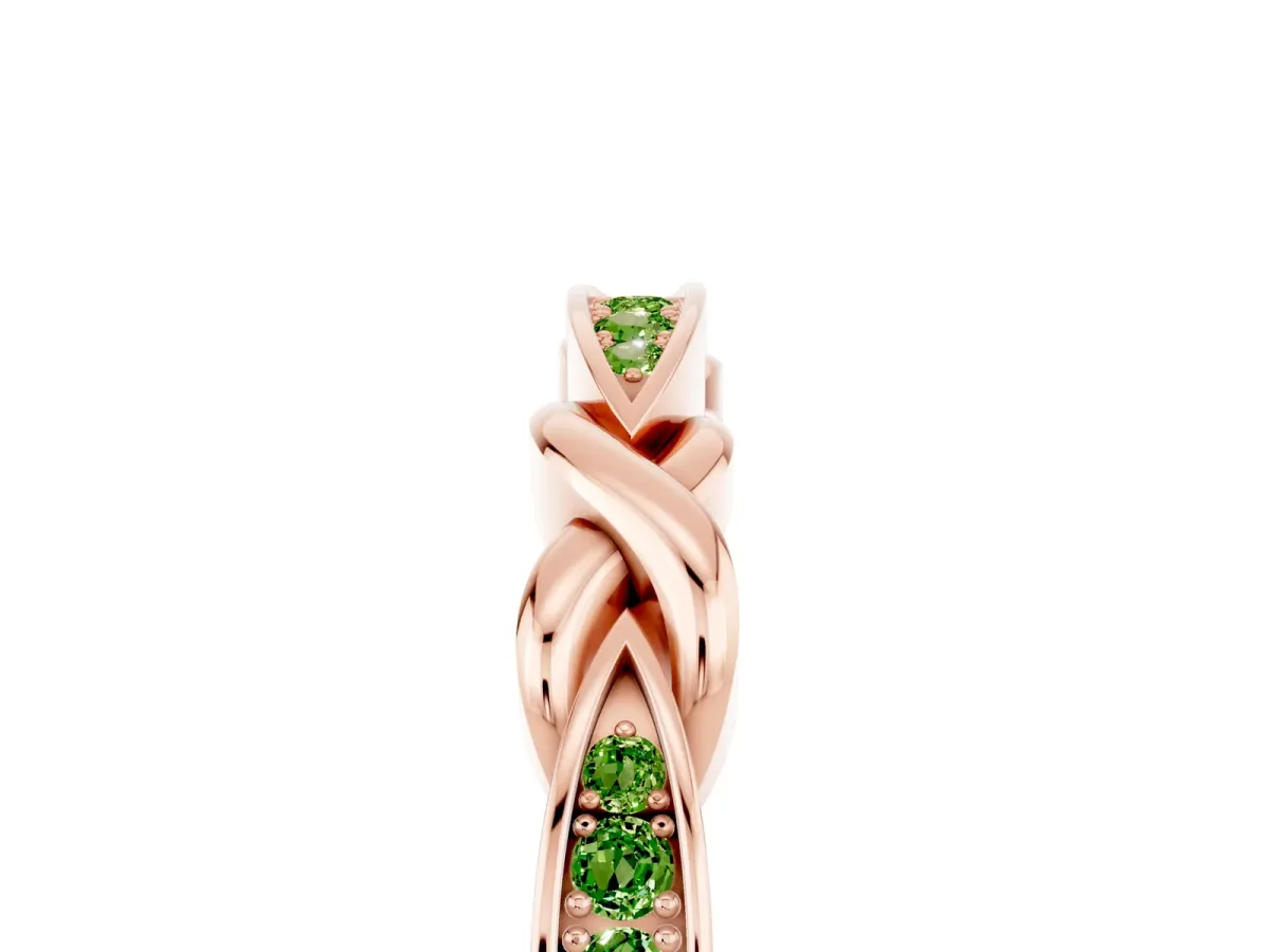 Twisted Marquise Peridot Pavé Band with Shared Prong Setting Rose gold