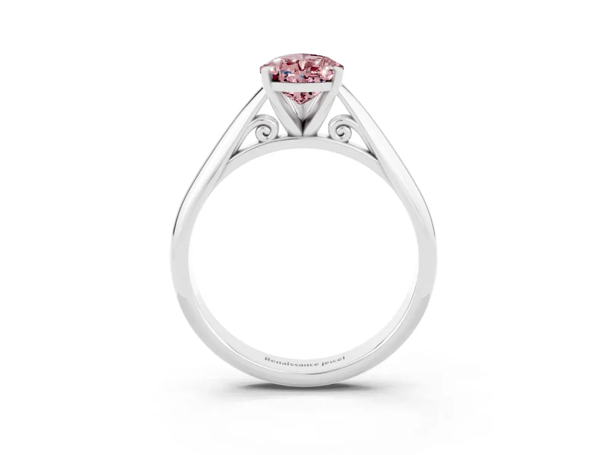 Pear Cut Morganite Solitaire Engagement Ring with Cathedral Setting and Four-Prong Mount White gold