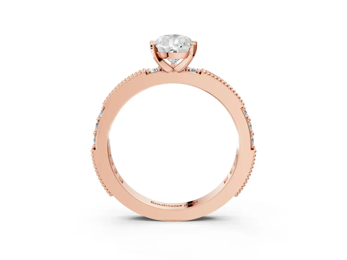 Pear Cut Solitaire with Pavé Band and Four-Prong Setting Rose gold