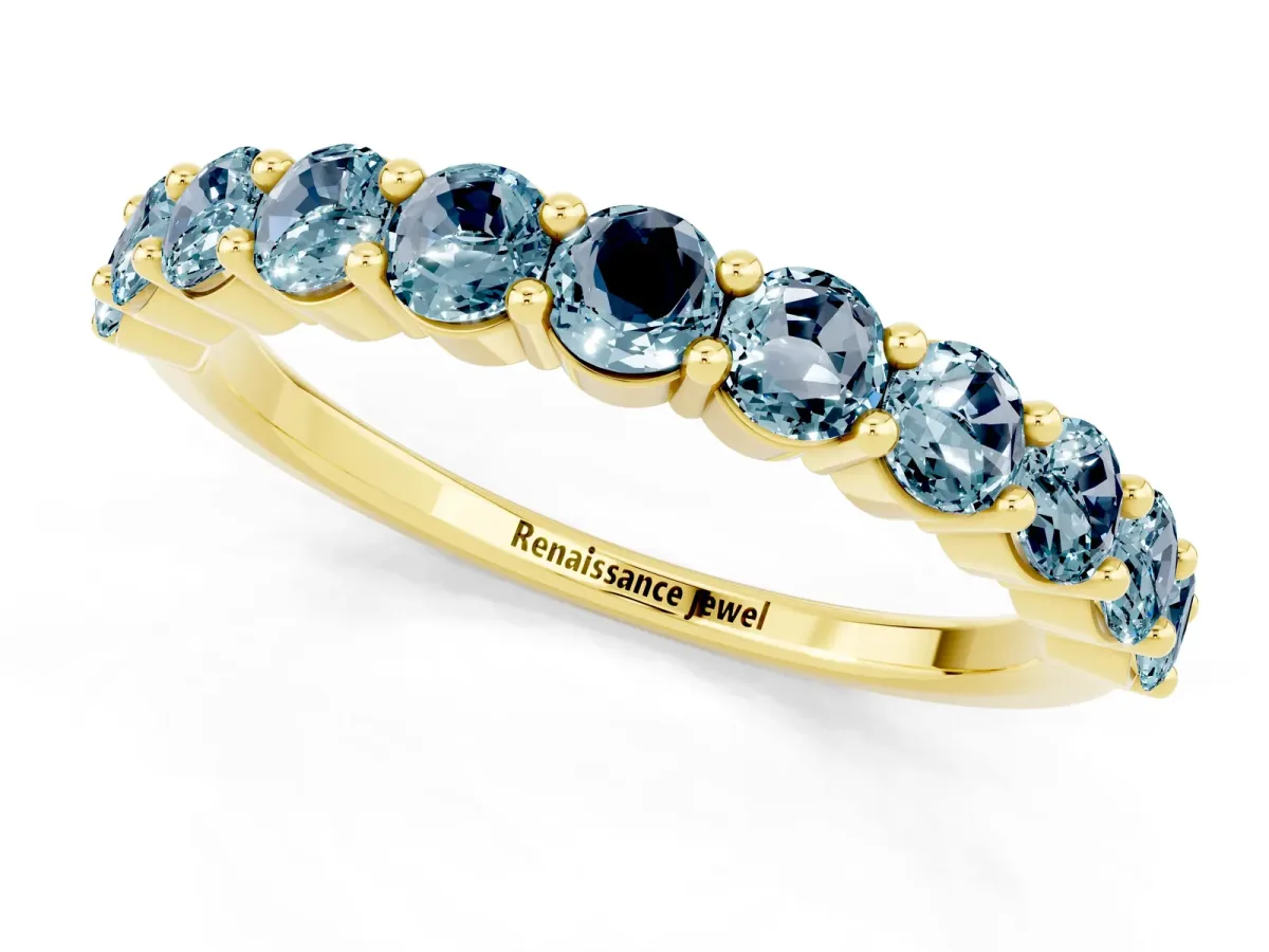 Round Aquamarine Half Eternity Band with Prong Setting Yellow gold