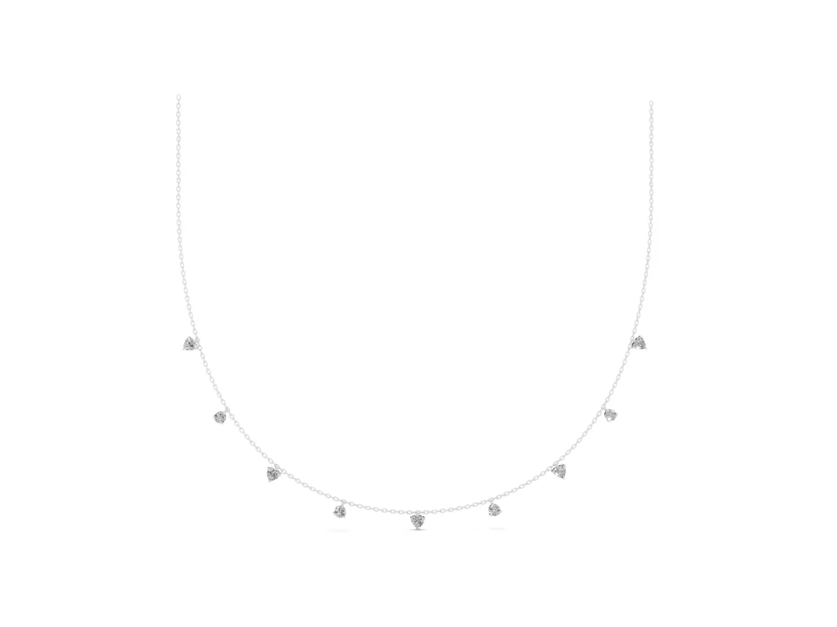 Heart and Round Diamond Station Necklace Silver