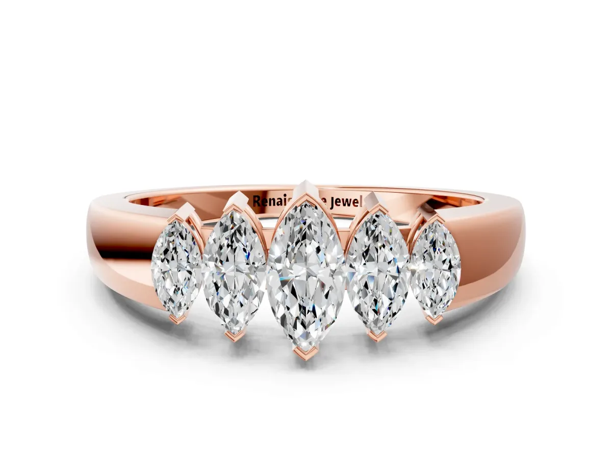 Five-Stone Marquise Diamond Bar Set White Gold Band Rose gold