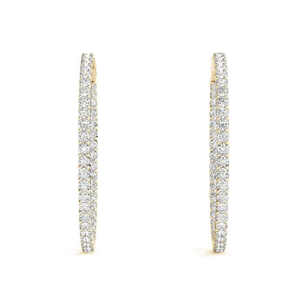 Round Diamond Eternity Hoop Earrings with Pavé Setting and Shared Prong Yellow gold