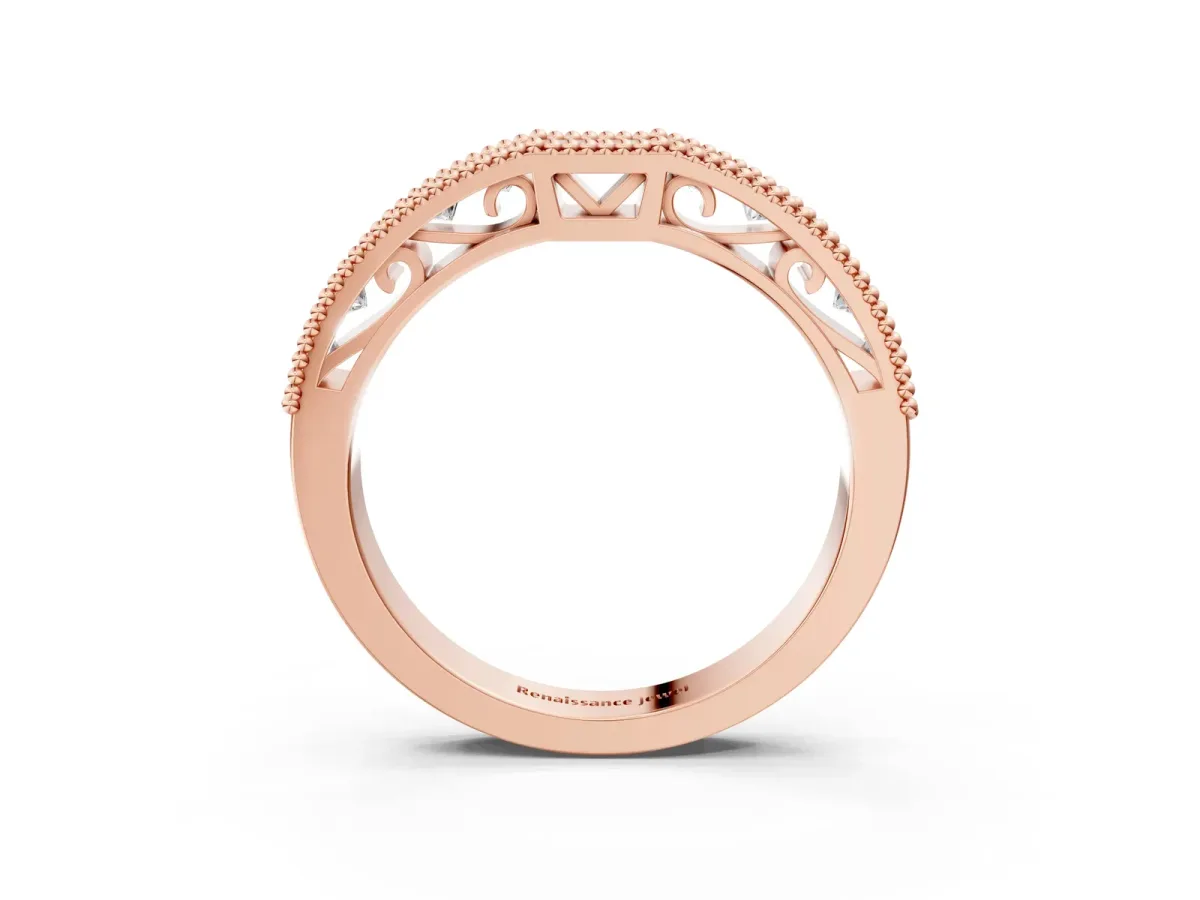 Milgrain Round Diamond Pavé Chevron Band Rose gold