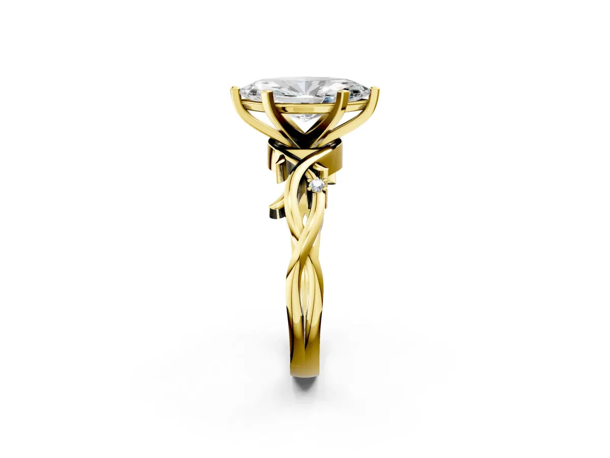 Marquise Cut Diamond Solitaire Ring with Twisted Band and Prong Setting Yellow gold