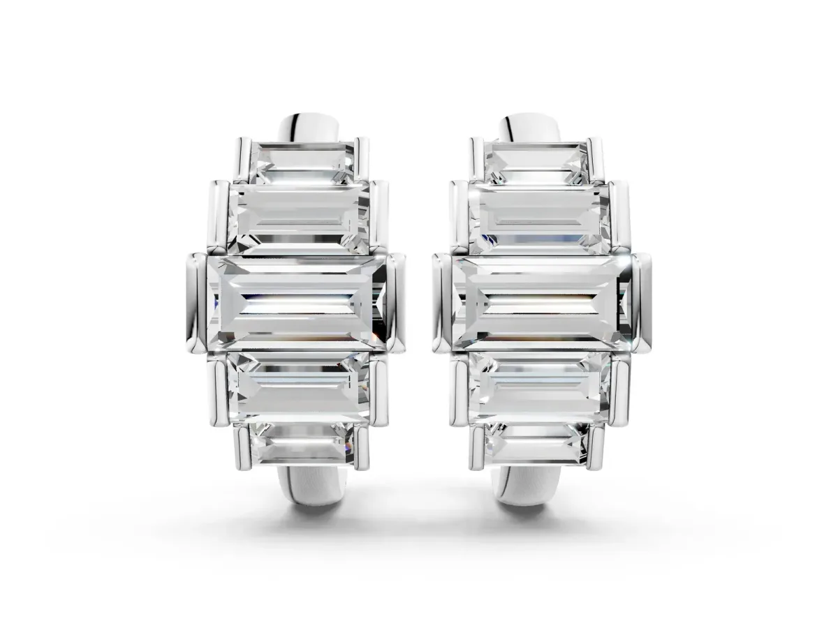 Baguette Cut Diamond Graduated Channel Set Hoop Earrings Platinum