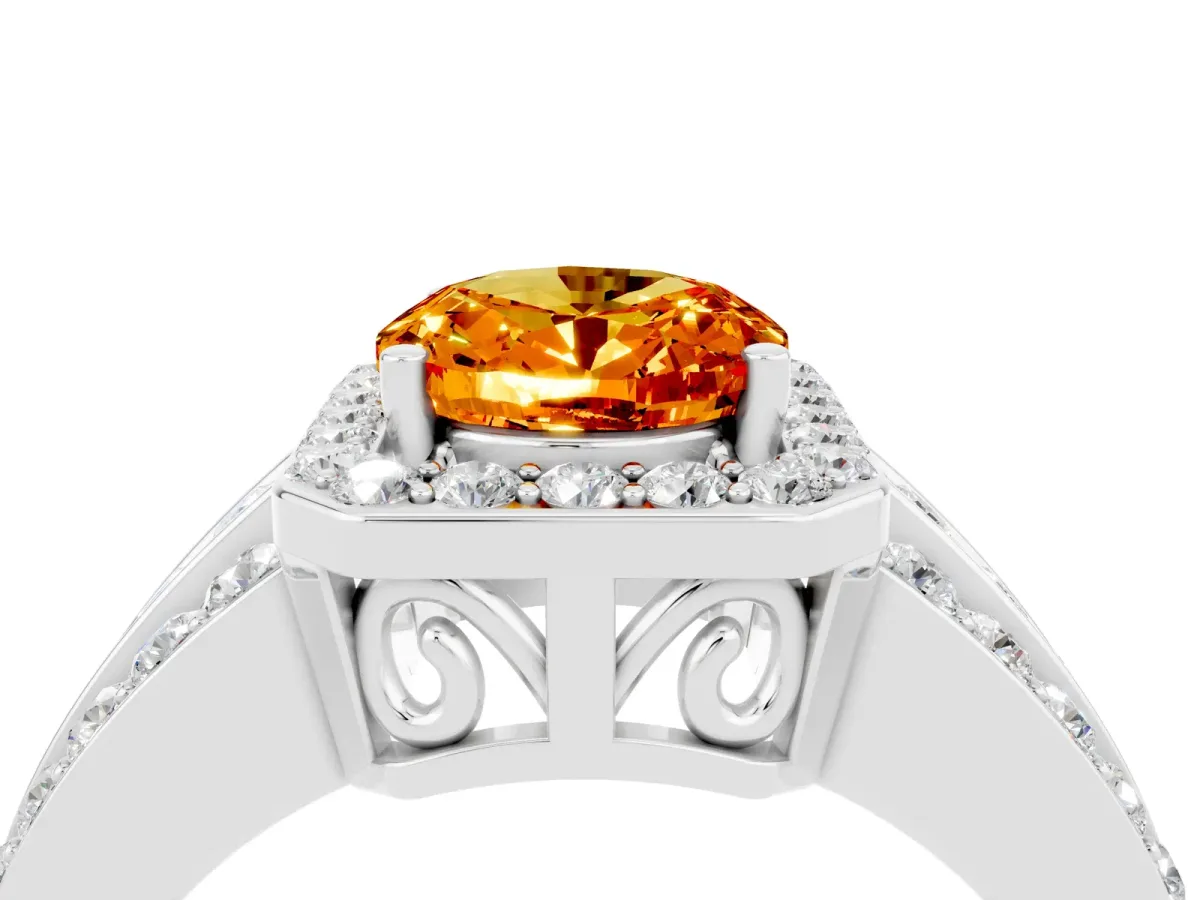 Oval Cut Halo Citrine Ring with Round Split Shank and Prong Setting White gold