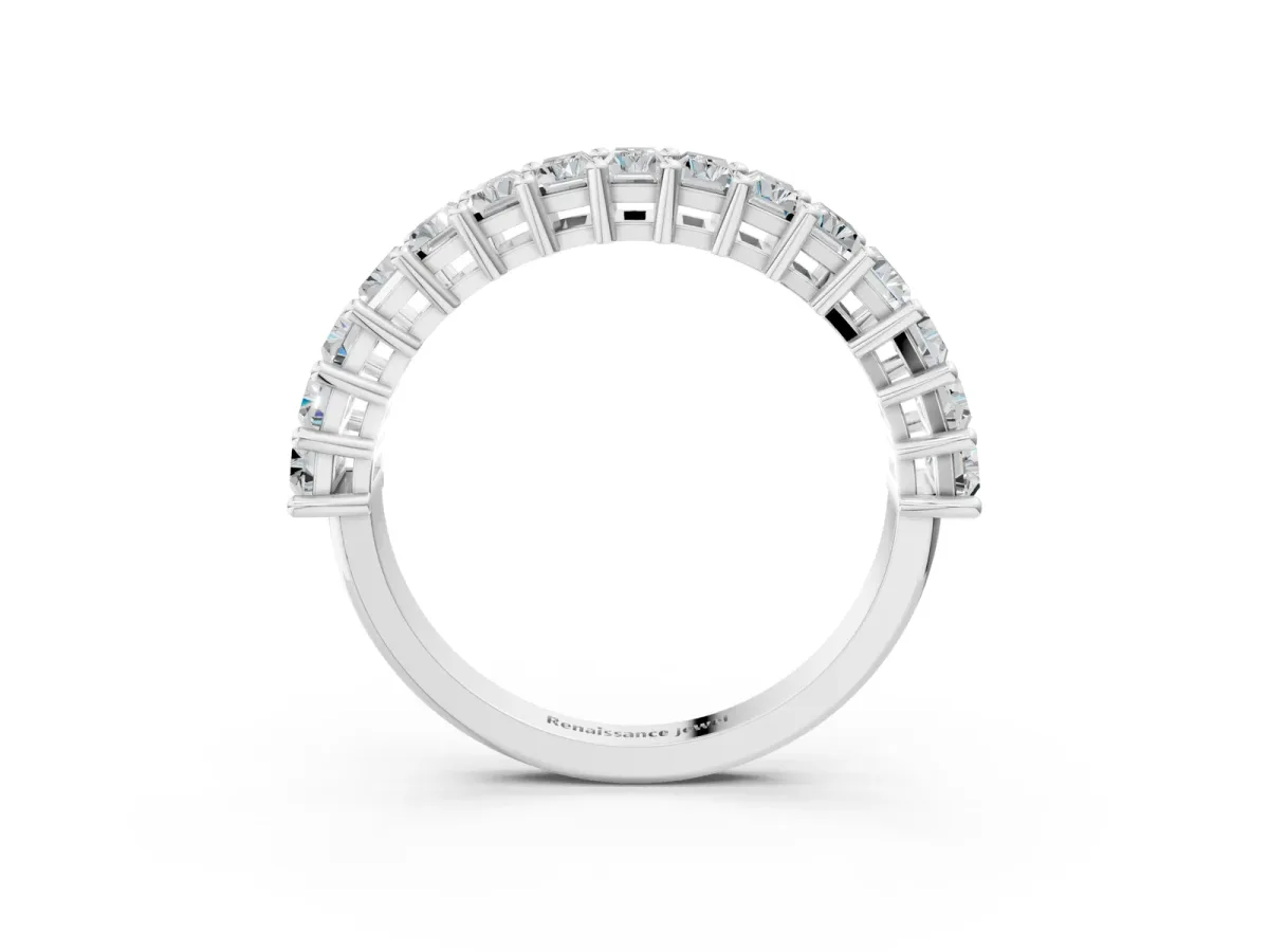 Baguette Cut Half Eternity Band with Shared Prong Setting White gold