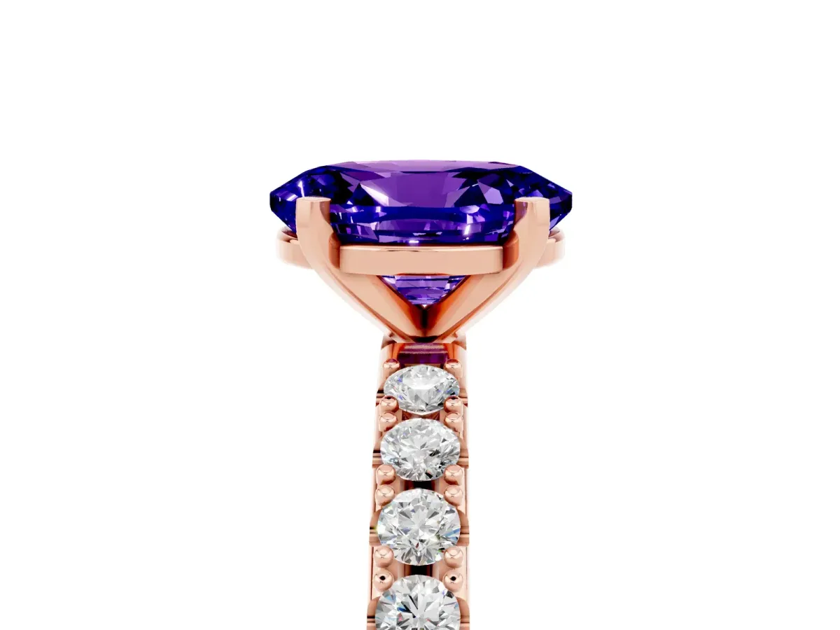 Oval Cut Tanzanite Solitaire Pavé Band with Four-Prong Setting Rose gold