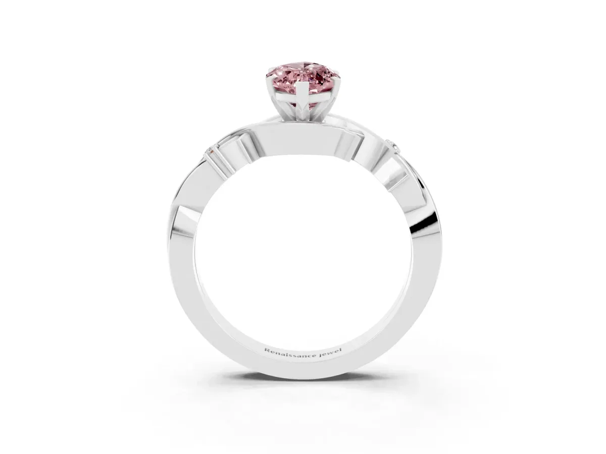 Marquise Cut Morganite Solitaire Ring with Twisted Band and Prong Setting Silver
