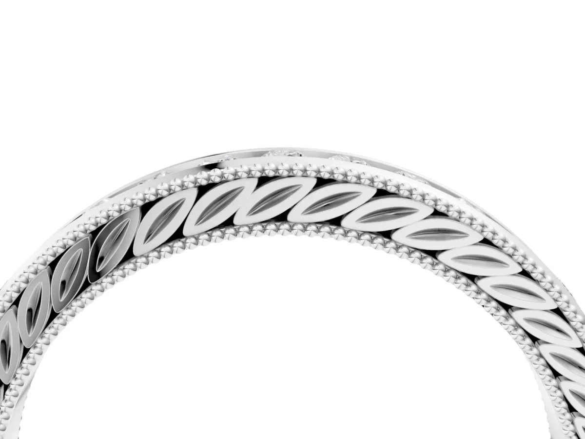 Channel Set Round Diamond Milgrain Edge Wedding Band Silver