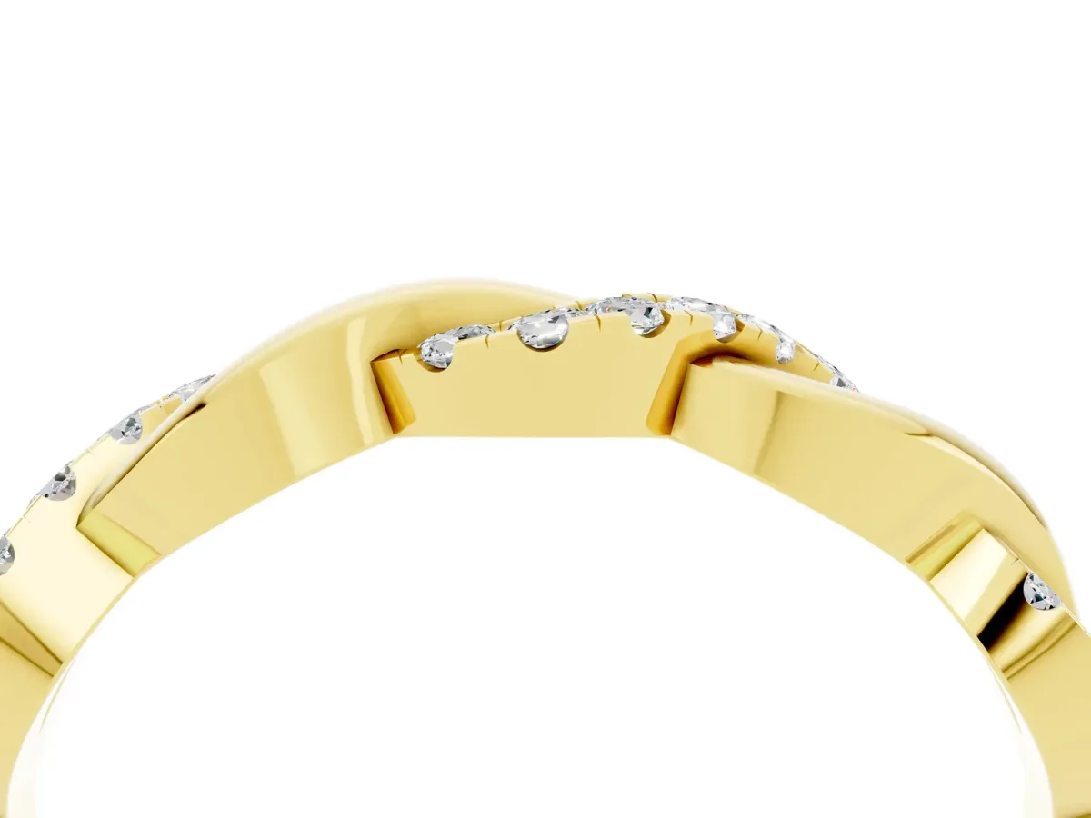 Pavé Round Moissanite Twist Eternity Band with Shared Prong Setting Yellow gold