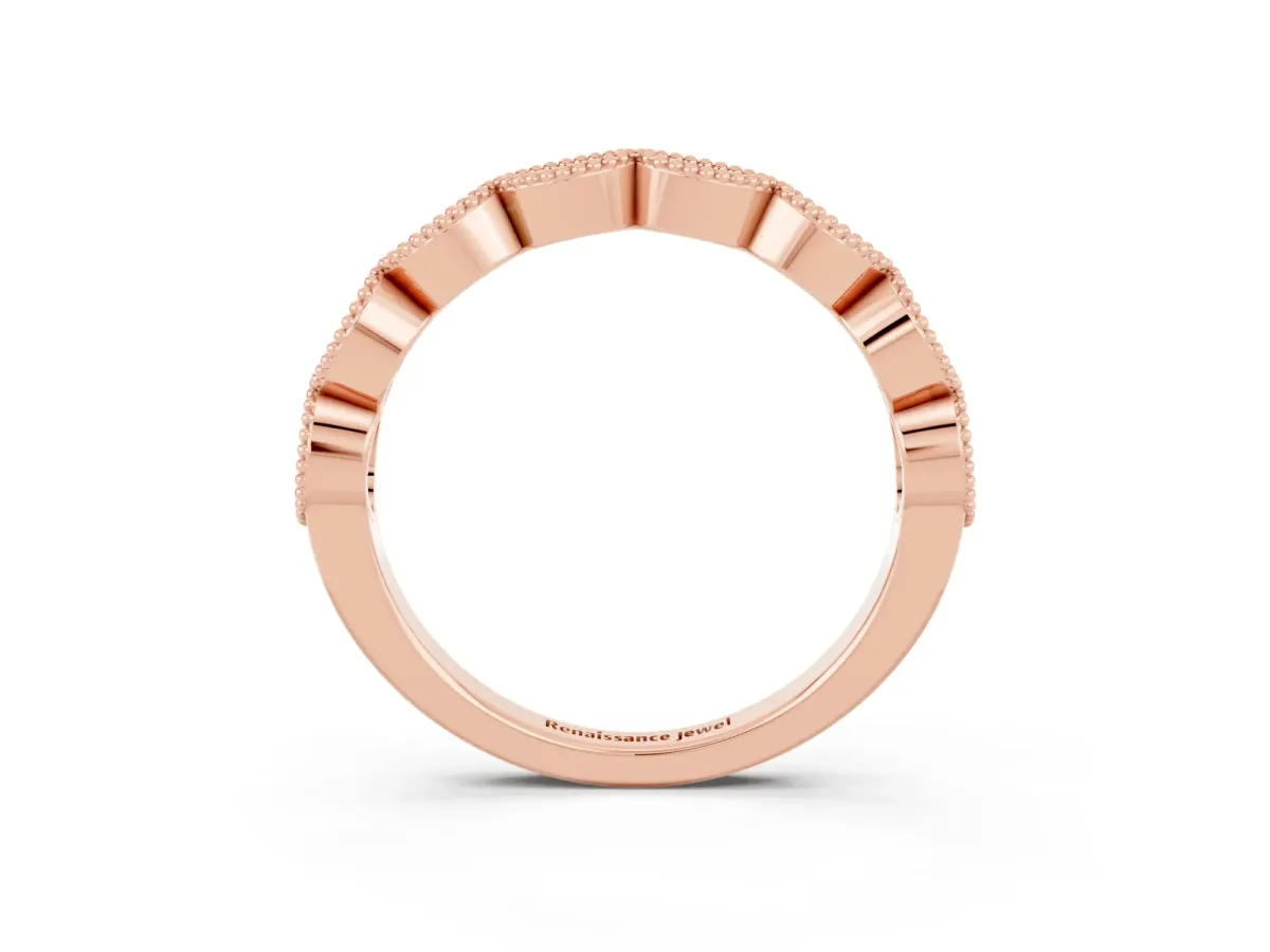 Milgrain Marquise Emerald Half Eternity Band with Bezel Setting Rose gold