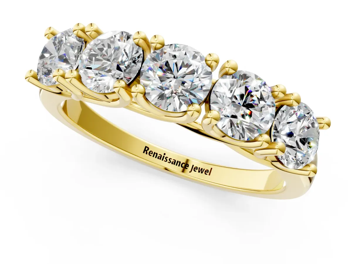 Five-Stone Round Diamond Prong-Set White Gold Band Yellow gold
