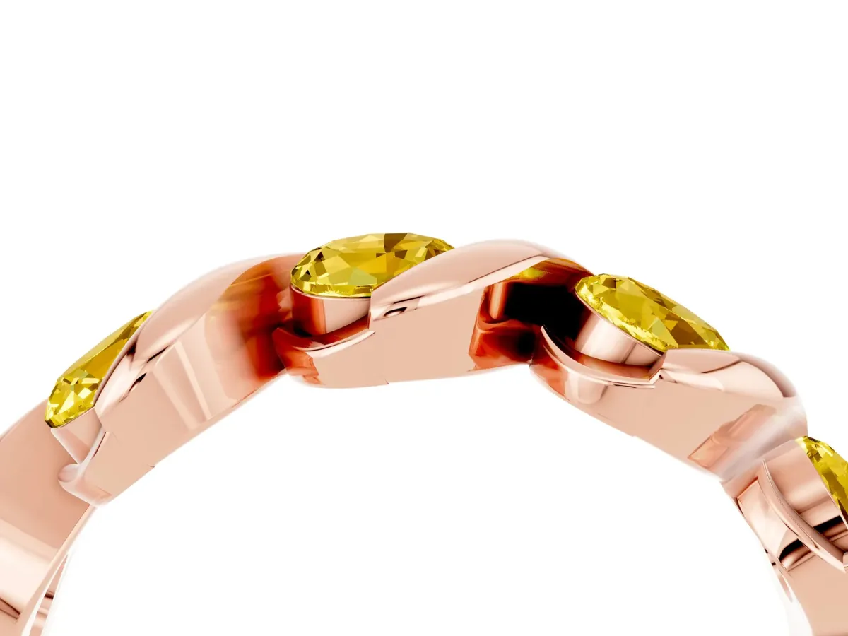 Round Yellow Sapphire Wave Band with Channel Setting and Shared Prongs Rose gold
