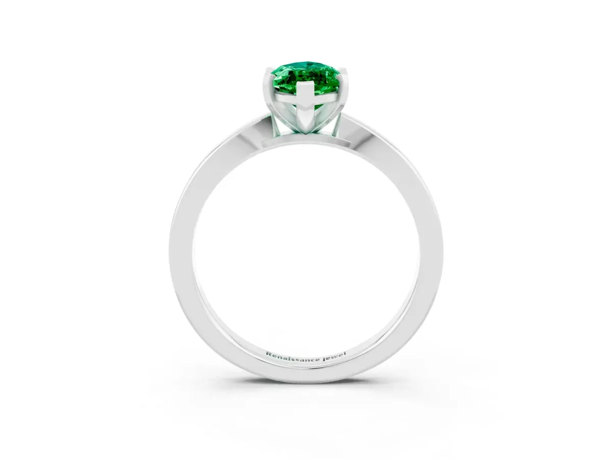 Marquise Cut Emerald Solitaire Engagement Ring with Classic Band and Four-Prong Setting Silver